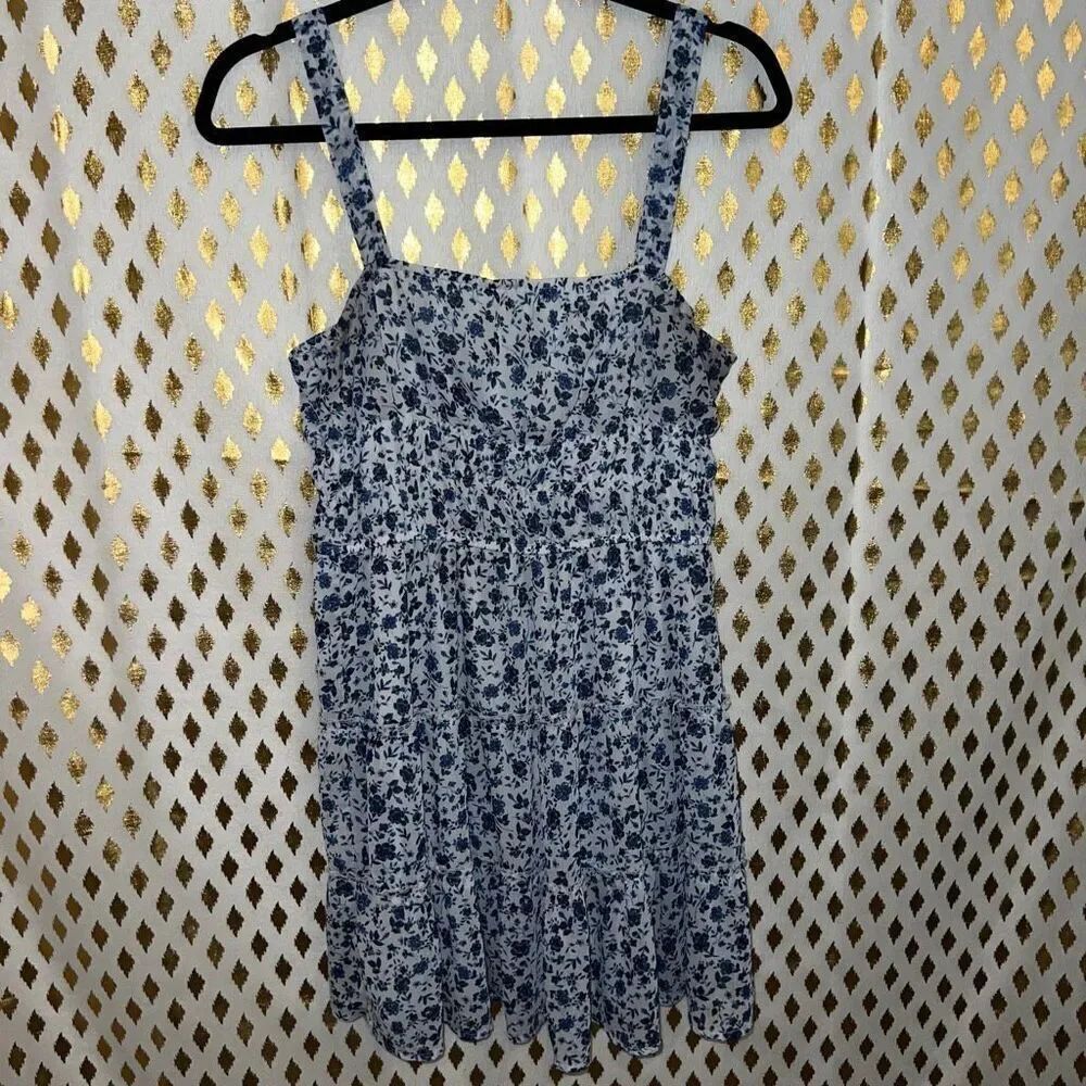 Trixxi Floral Smocked Babydoll Mini Dress Square Neck Blue floral clas azul dres
